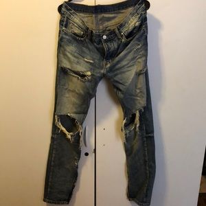 MNML M1 RIPPED/DISTRESSED/KNEE BLOWOUT BLUE JEANS